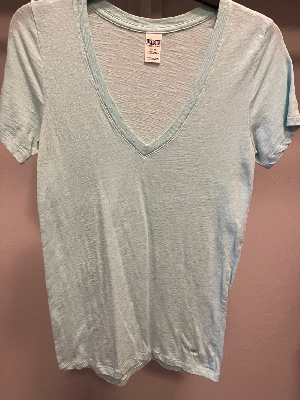 PINK Victoria's Secret Short Sleeve V-Neck Tee - Light Aqua